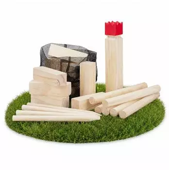 Relaxdays Kubb Wikingerspiel, Kiefernholz, natur/rot