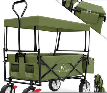 Kesser Bollerwagen faltbar mit Dach bis 80kg khaki