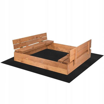 Springos Sandkasten mit Sitzbänken Massivholz 120 x 120 cm