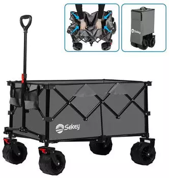 Sekey Bollerwagen Faltbarer Bollerwagen mit Verbreiterten Reifen 200L 80KG khaki