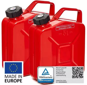 B+W Benzinkanister Metall Kanister5 Liter mit Schraubverschluss (nach NATO Standard) und UN-Zulassung Rot RAL 3000