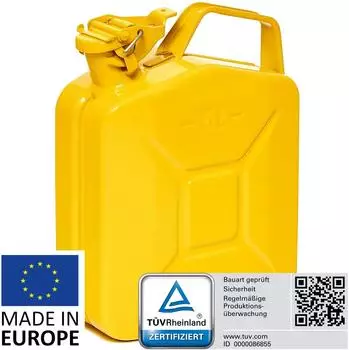 B+W Benzinkanister Metall 5 Liter (nach NATO Standard) und UN-Zulassung Gelb RAL 1018