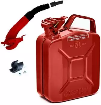 B+W Benzinkanister Metall 5 Liter mit Ausgie&szlig;er Rot RAL 3000 und UN-Zulassung 0,9mm Stahl nach DIN 7274
