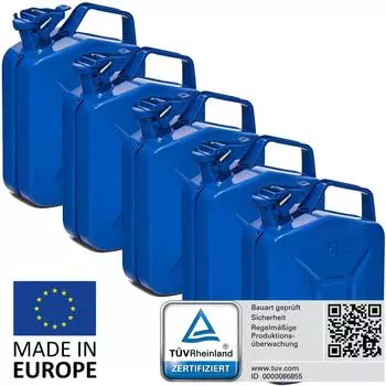 B+W Metall Benzinkanister 5x 5 Liter Blau RAL 5005 UN-Zulassung