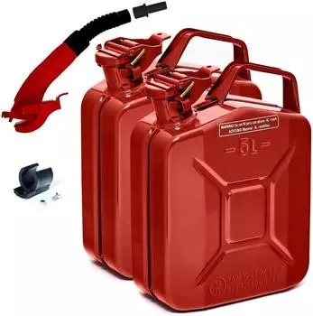 B+W Benzinkanister Metall 2x 5 L mit Ausgie&szlig;er Rot RAL 3000 (mit Ausgie&szlig;er) und UN-Zulassung Rot RAL 3000