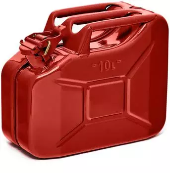 B+W Benzinkanister Metall 10 Liter Rot RAL 3000 und UN-Zulassung 0,9mm Stahl nach DIN 7274 für Benzin Diesel E10 2-Takt