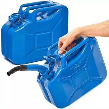 B+W Benzinkanister Metall 2x 10 Liter mit Ausgießer Blau RAL 5005 und UN-Zulassung 0,9mm Stahl nach DIN 7274