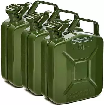 B+W Benzinkanister Metall 3x 5 Liter Olivgr&uuml;n RAL 6003 (nach NATO Standard) und UN-Zulassung Olivgr&uuml;n RAL 6003