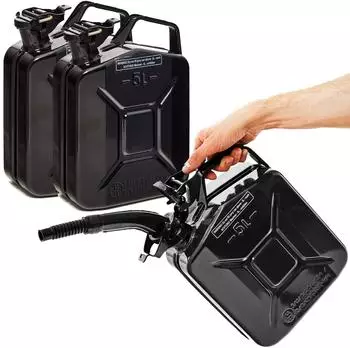 B+W Benzinkanister Metall 3x 5 Liter mit Ausgie&szlig;er Schwarz RAL 9005 und UN-Zulassung 0,9mm Stahl nach DIN 7274