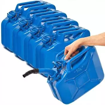B+W Benzinkanister Metall 5x 10 Liter mit Ausgießer Blau RAL 5005 und UN-Zulassung 0,9mm Stahl nach DIN 7274