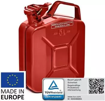 B+W Benzinkanister Metall 5 Liter Rot RAL 3000 und UN-Zulassung