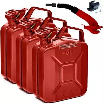 B+W Benzinkanister Metall 3x 5 Liter mit Ausgie&szlig;er Rot RAL 3000 und UN-Zulassung 0,9mm Stahl nach DIN 7274