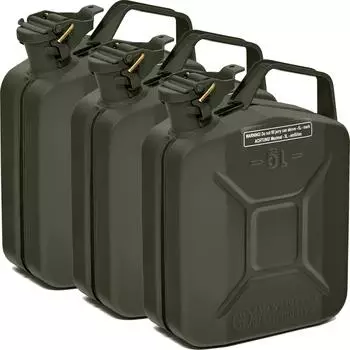 B+W Benzinkanister Metall 3x 5 Liter Bronzegr&uuml;n RAL 6031-F9 (nach NATO Standard) und UN-Zulassung Bronzegr&uuml;n RAL 6031-F9