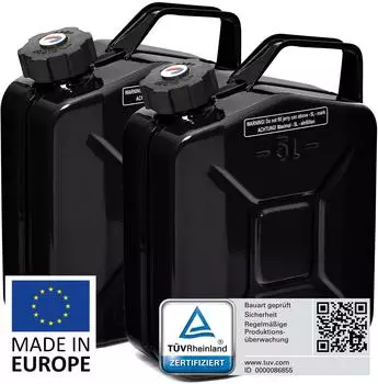 B+W Metall Benzinkanister 2x 5 Liter mit Schraubverschluss Schwarz RAL 9005 UN-Zulassung