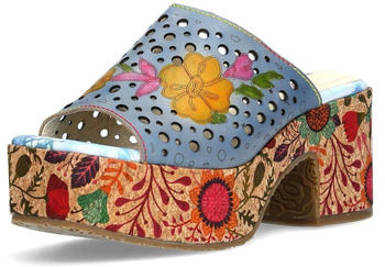 Laura Vita Pantolette Leder Perforierung Plateau Paulao blau