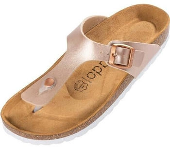 Palado Zehentrenner Kos Modische Pantoletten Kork-Fußbett extra bequeme Sandalen Made Spain Sohle Naturleder angenehme Sandalen metallic rose