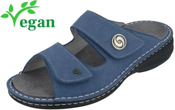 Finn Comfort Hedda vegane Pantolette blau schwarz Microvelours