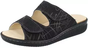 Longo Pantolette Hausschuhe Schlappen schwarz bedrucktes Nubukleder