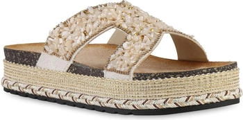 VAN HILL Pantoletten Plateau Nieten 216735 beige schwarz