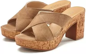Lascana Pantolette beige taupe Ziegenleder