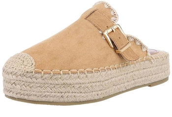 Ital Design Damenschuhe Sandalen Sandaletten Pantoletten Textil CH905- camel