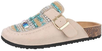 Ital Design Sandalen Sandaletten DM303- Textil beige schwarz