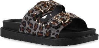 VAN HILL Pantoletten Plateau Nieten Trendy 217451 grau leopard