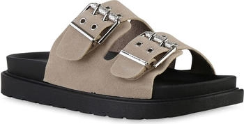 VAN HILL Pantoletten Plateau Schnallen 217446 beige schwarz