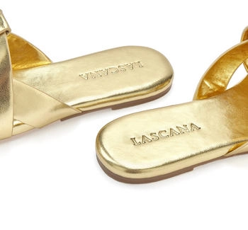 Lascana Pantolette raffinierten Riemchen VEGAN goldfarben