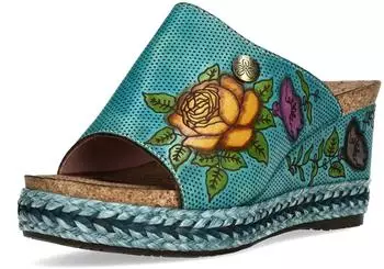 Laura Vita Facyo 71 Mule Platform Espadrille with Rose Embossing türkis