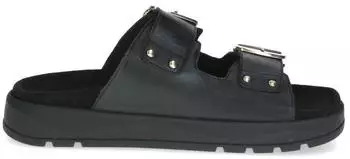 Caprice Leather Two-Strap Mule with Platform Sole (9-27202-46) black nappa