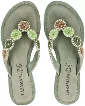 Lazamani Sandals Toe Separator Leather/Textile camel/mint