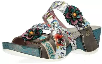 Laura Vita Daphneo 01 Women's Leather Floral Platform Mule grau