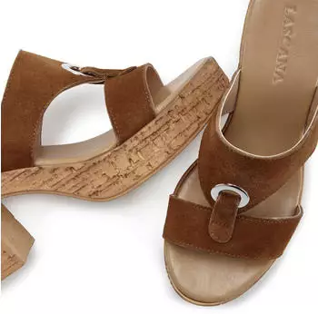 Lascana Sandal made of Leather with Block Heel camelfarben