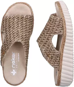 Rieker Sandal Wedge Mule with Raffia Trim beige