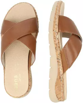 Jana Shoes Softline Leather Wedge/Plat Mule (27701-46) cognac