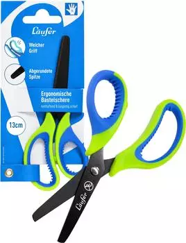 L&auml;ufer Bastelschere ergonomisch 130mm gr&uuml;n/blau (87221)