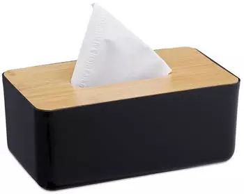 Relaxdays Taschentuchbox mit Bambus-Deckel, 2er-Set, Schwarz/Braun (10044332_0)