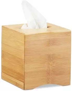 Relaxdays Kosmetiktücherbox quadratisch, Bambus, natur, 2er-Set (15,5x14,5x14,5cm)