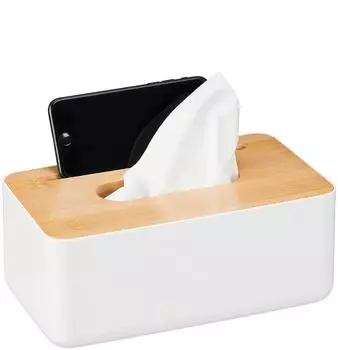 Relaxdays Kosmetiktuchbox eckig mit Bambusdeckel