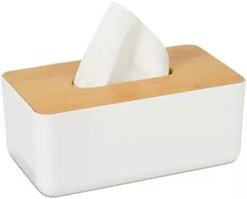 Relaxdays Tücherbox mit Bambus-Deckel, 2er-Set, weiß