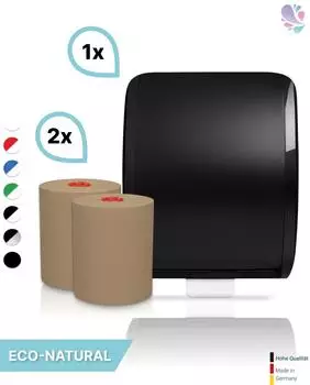 Blanc Hygienic Cosmos Autocut Handtuchrollenspender schwarz + 2 ECO Natural Rollen (PS-htz108k-eco-FS-3100S)