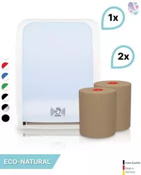 Blanc Hygienic Cosmos Sensor Handtuchrollenspender + 2 Rollen ECO-Natural, berührungslos, weiß (PS-htz108k-eco-FS-4050W)