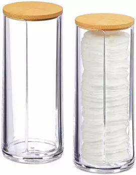Relaxdays Wattepadspender mit Deckel 2er Set, Acryl/Bambus, transparent (10026559_873)