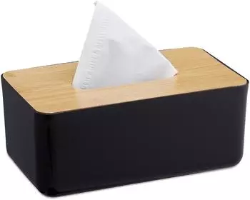 Relaxdays Taschentuchbox mit Bambusdeckel, schwarz-braun, 4er-Set