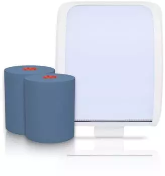 Blanc Hygienic Cosmos Autocut Handtuchrollenspender wei&szlig; + 2 Classico Handtuchrollen blau (PS-htz108k-B-FS-3050W)
