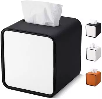 LuxusKollektion Taschentuchbox, Leder, quadratisch, schwarz, 15x15x15,8cm