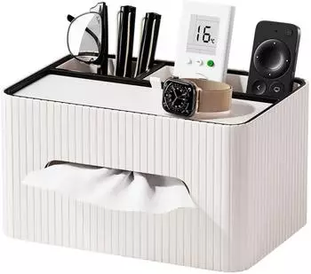 LuxusKollektion Kosmetiktücherbox mit Ablage, Kunstleder, weiß, 2 Fächer