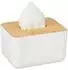 Relaxdays Tücherbox mit Deckel, Bambus/Kunststoff, weiß/natur, 10x17x13cm (10027746)