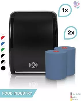 Blanc Hygienic Cosmos Sensor Handtuchrollenspender berührungslos + 2 Handtuchrollen Classico blau (PS-htz108k-B-FS-4100S)